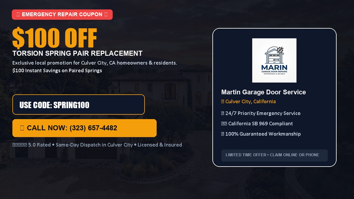 $100 OFF Heavy-Duty Torsion Spring Pair Replacement in Culver City, CA