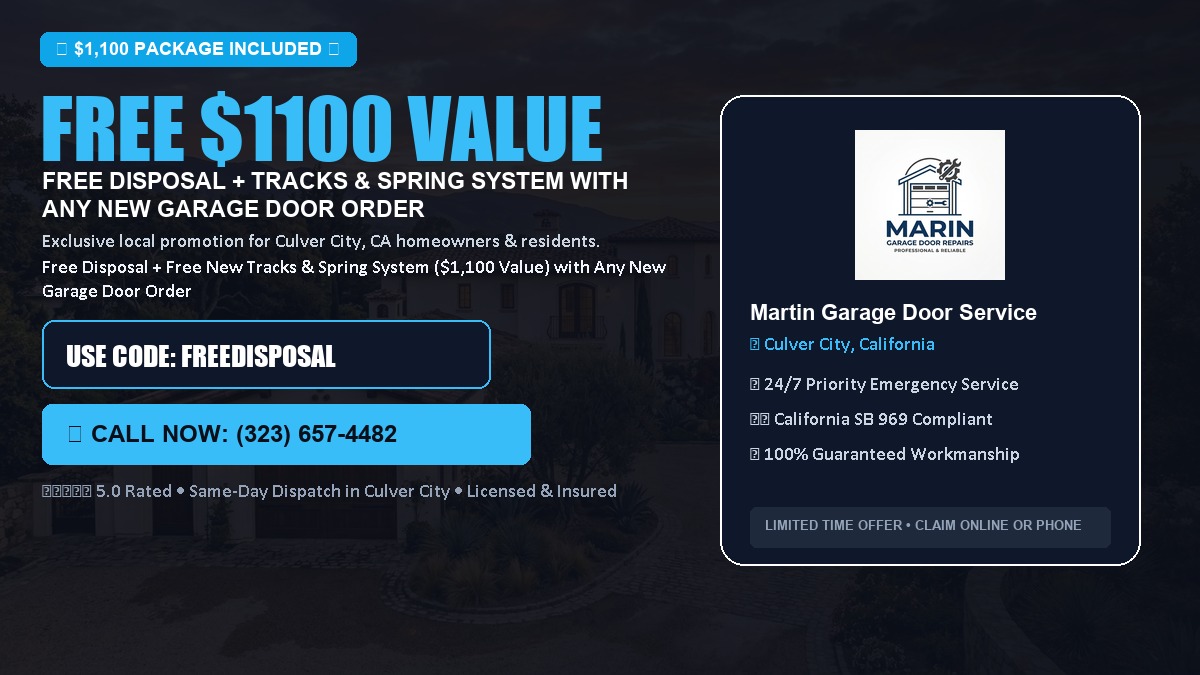 Free Disposal + Free New Tracks & Spring System with Any New Garage Door Order ($1100 Value) in Culver City, CA